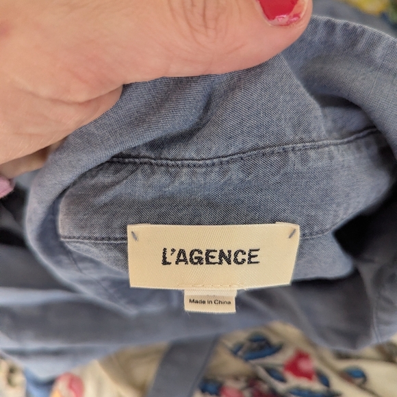 Women's L'Agence Colette Blouse Top Medium Tie Waist Denim Blue - Picture 10 of 10